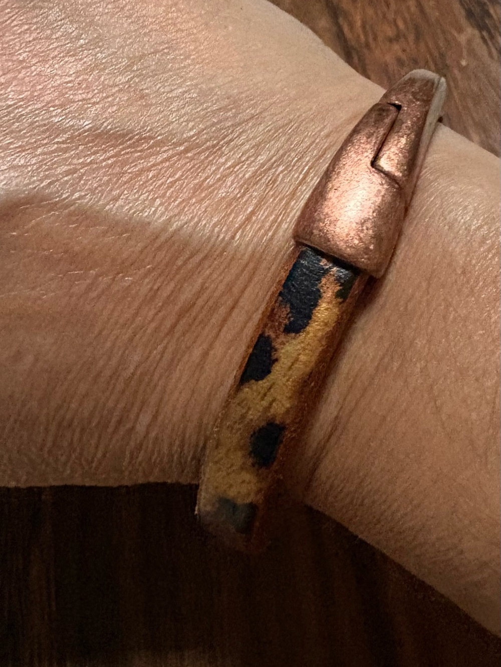 Leather Leopard-Print Bracelet with Copper magnetic Clasp